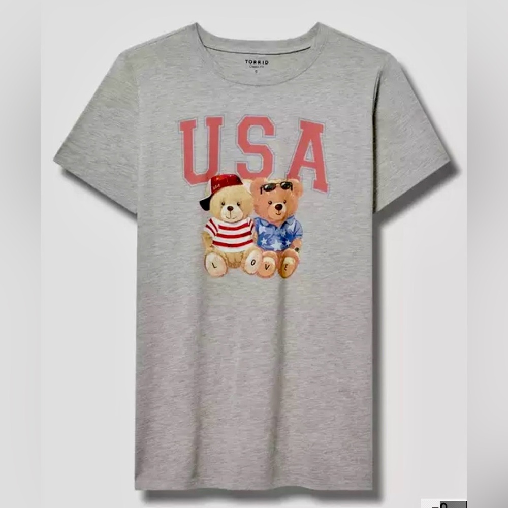 Torrid USA Teddy Bear Graphic Tee - Red & Blue Print Size Large 12